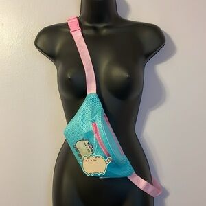 Pusheen Box Exclusive Teal Pink Embroidered Kitty Rollerskating Mesh Belt Bag